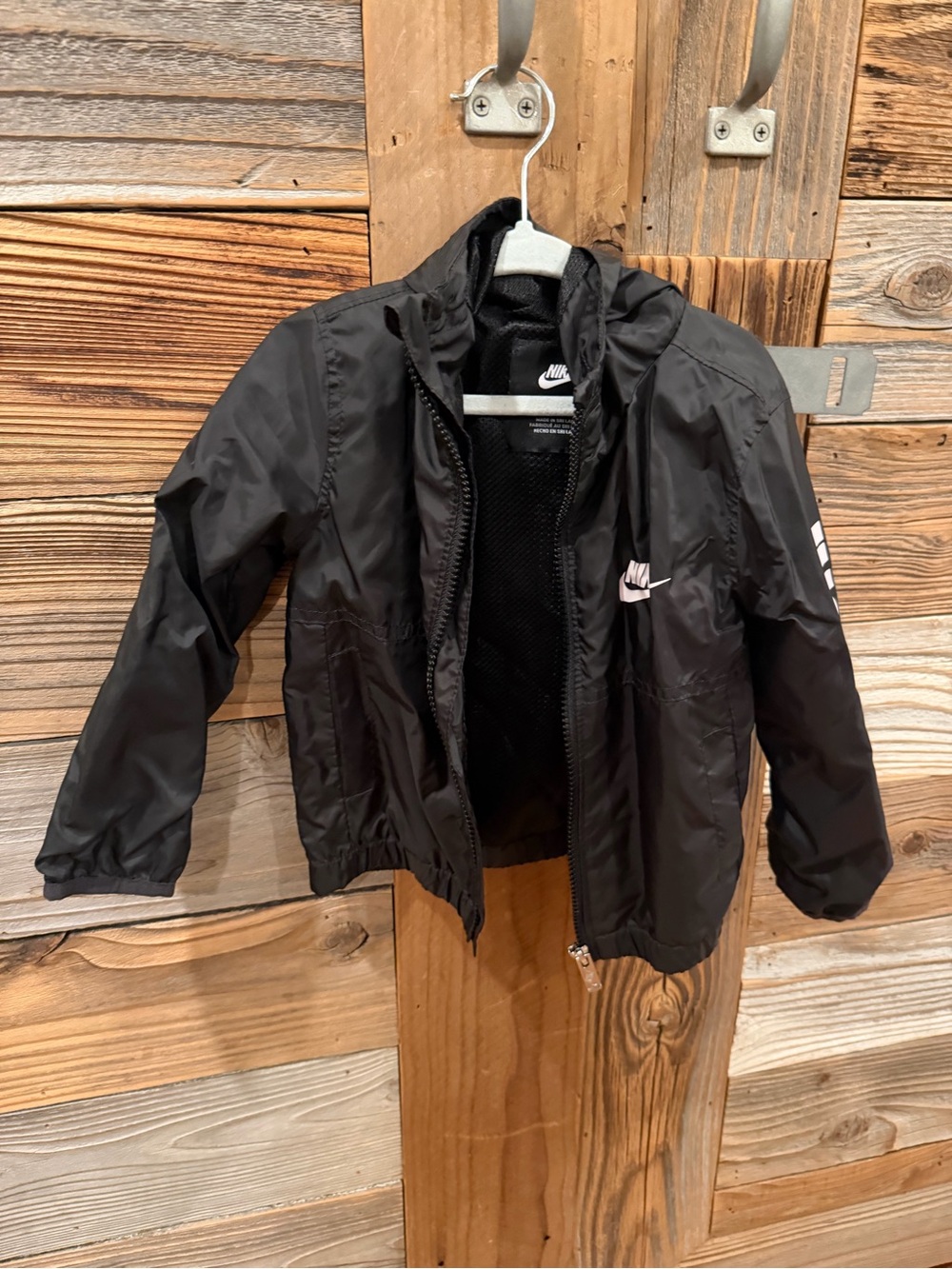 Nike Black Kids Hooded Rain Jacket with White Logo